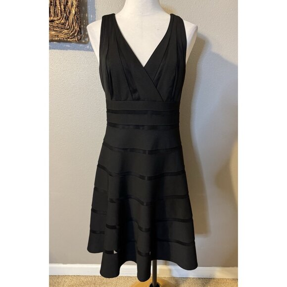 WHBM Dress 14 Black A Line V Front Back Sleeveless Stretch Mesh Trim - Picture 11 of 15